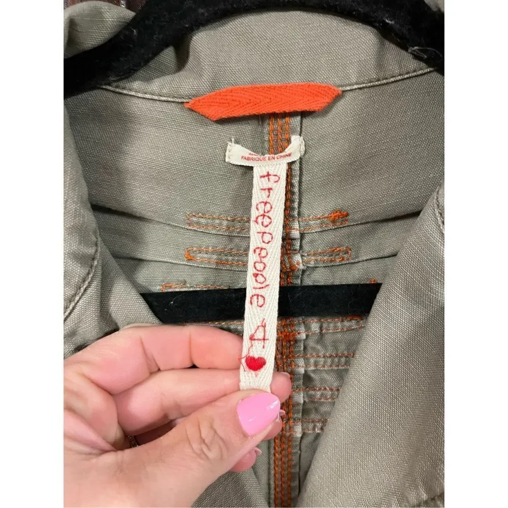 Free People Military Green Cropped Jacket size 4 - Picture 7 of 12